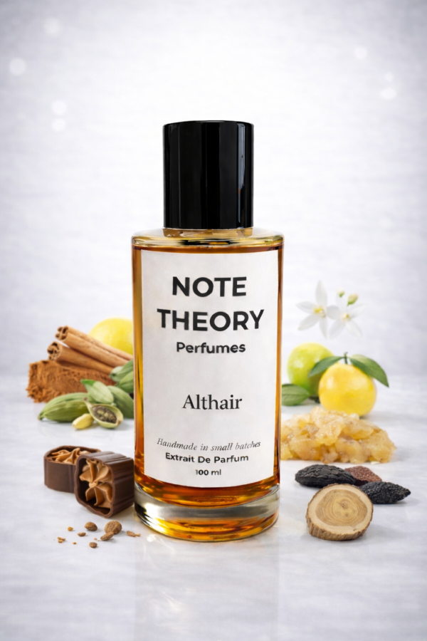 Note Theory Althair Perfume bottle with warm spicy and amber character