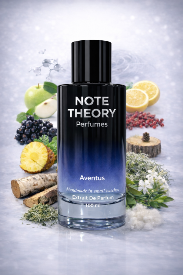 Note Theory Aventus Perfume bottle with fresh fruity and woody character