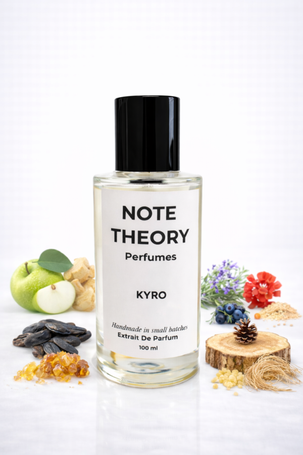 Note Theory Kyro Perfume bottle with minimalist glass design